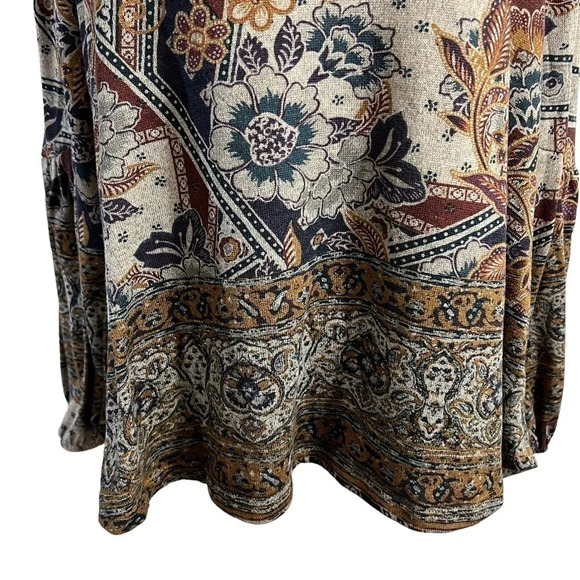 World Unity Blouse XL Floral Gray Red Knit Pullover 3/4 Balloon Sleeves Stretch - Picture 6 of 9